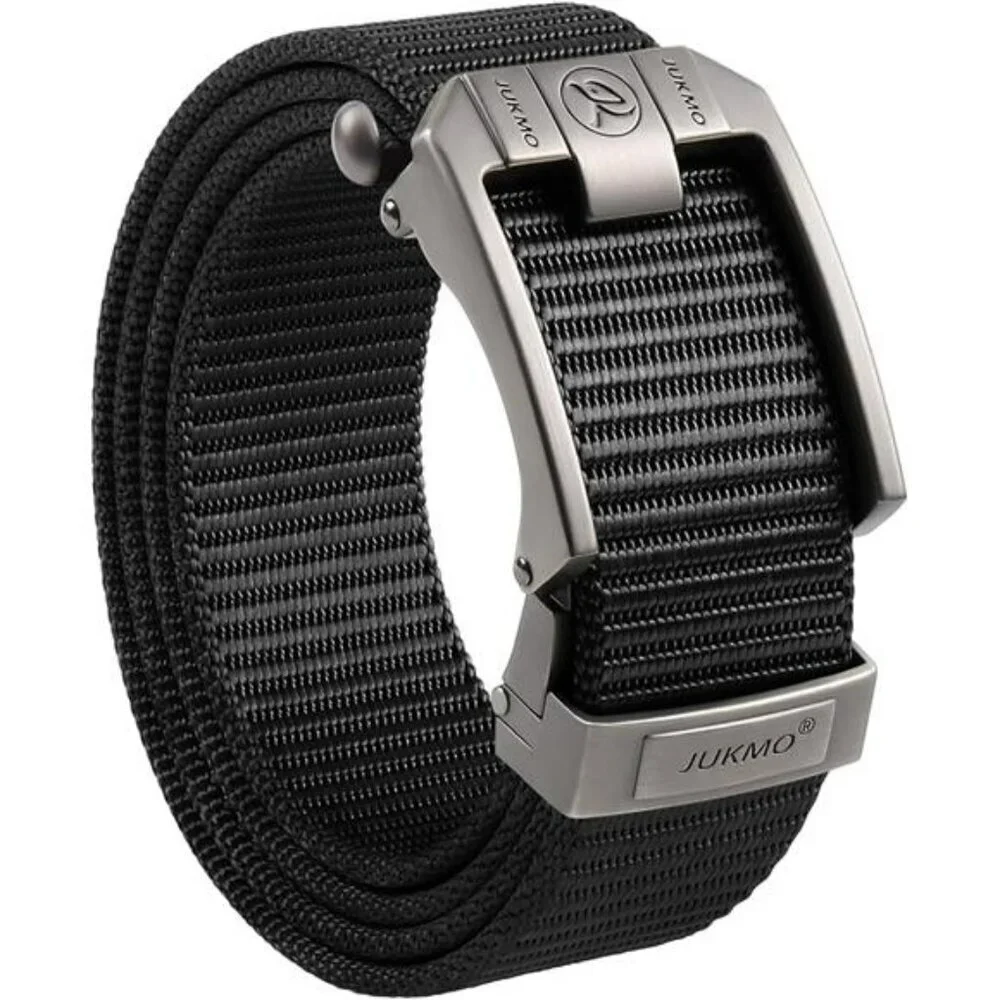 JUKMO Mens Tactical Ratchet Belt Nylon Web Adjustable Slide Buckle Black